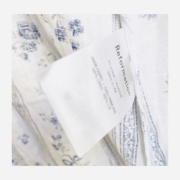 SOLD NEW Reformation Summer Wrap Linen Midi Dress White Blue Floral M Medium NWT - Picture 6 of 11